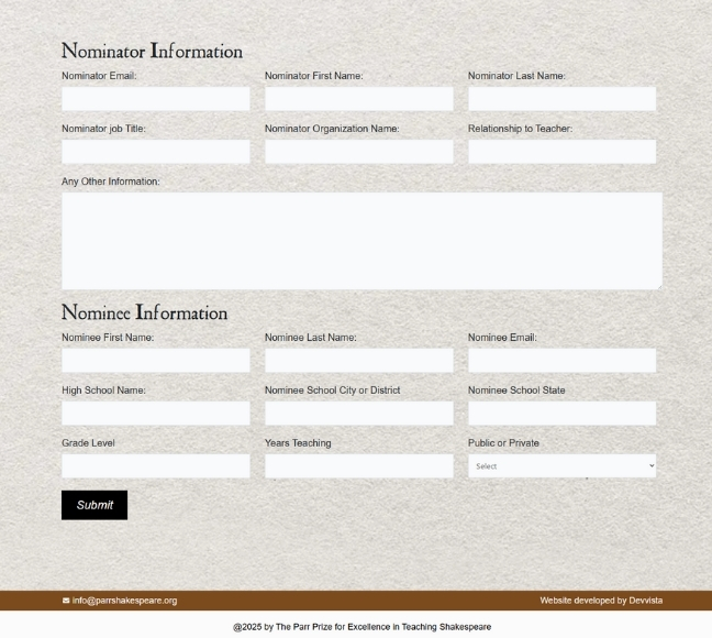 Intuitive online nomination and application form interface