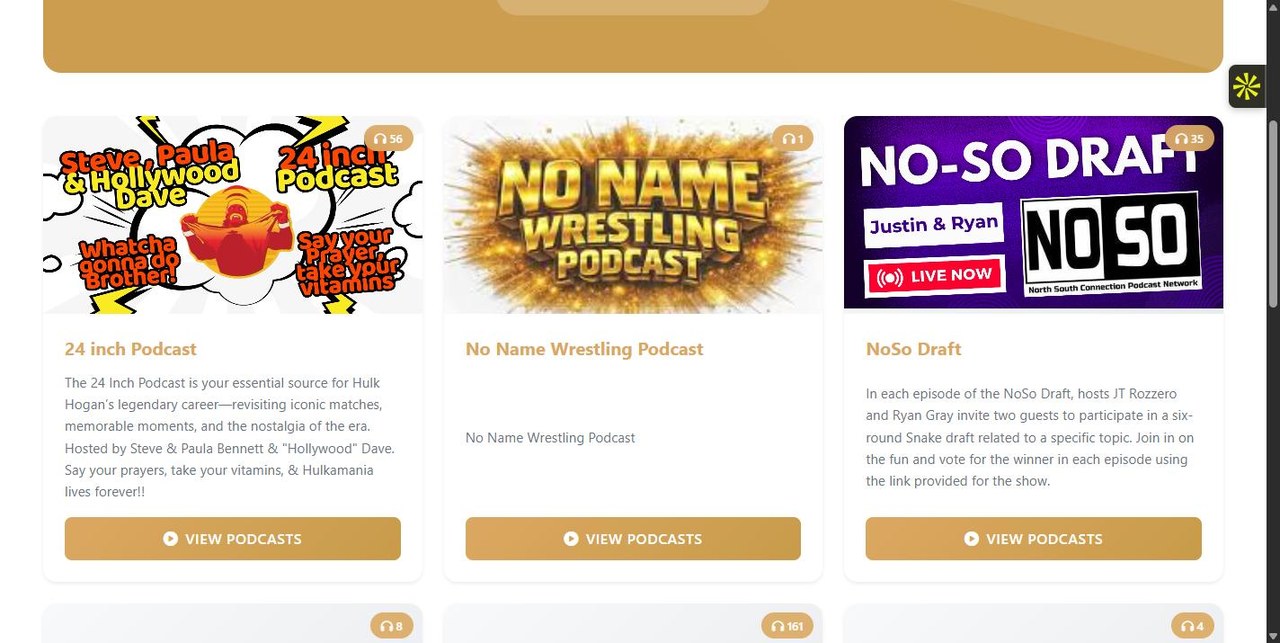 RankWrestling podcasts and media section built by Devvista showing wrestling podcast shows and episode counts